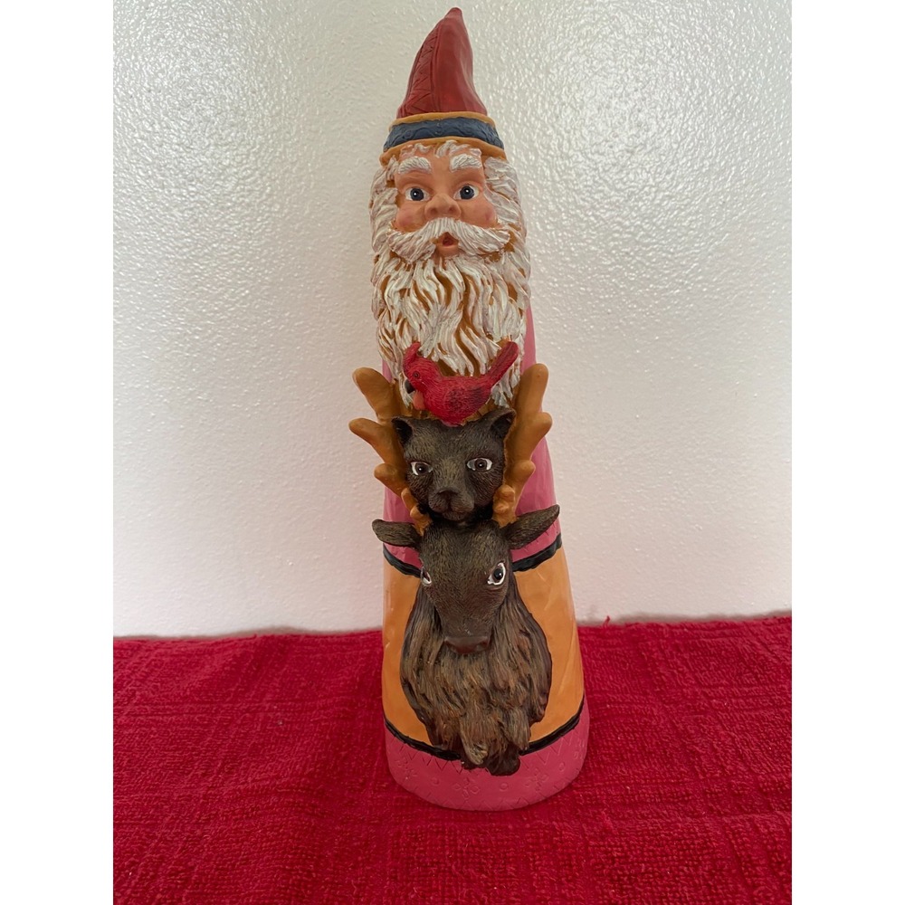 11in Faux Carved Wood Resin Old World Santa Forest Animal Cardinal Bear Reindeer